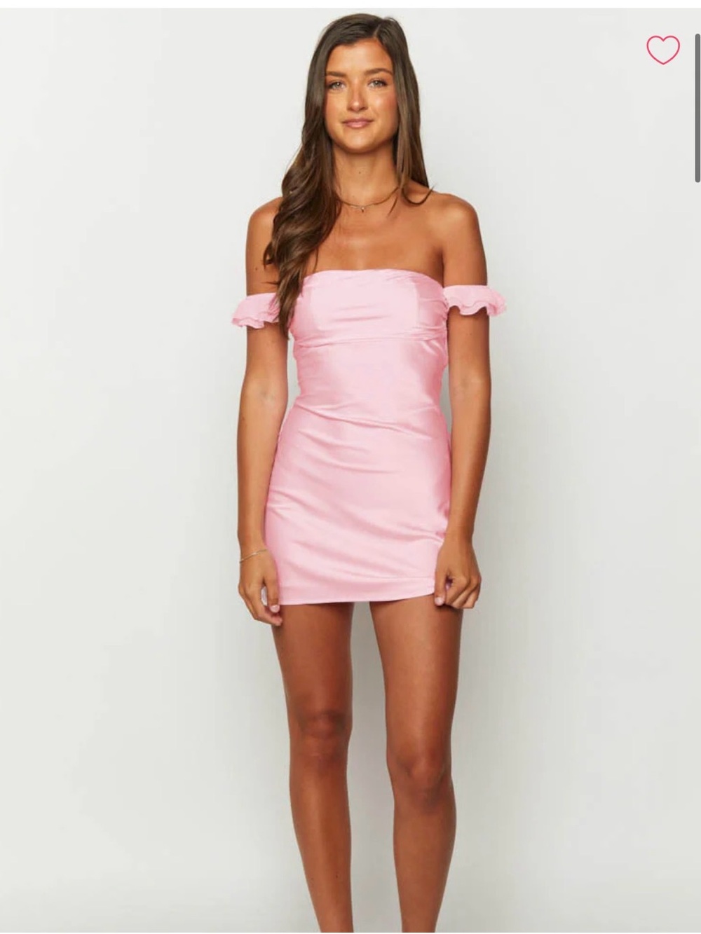 Beginning Boutique Off-Shoulder Satin Mini Dress in Light Pink